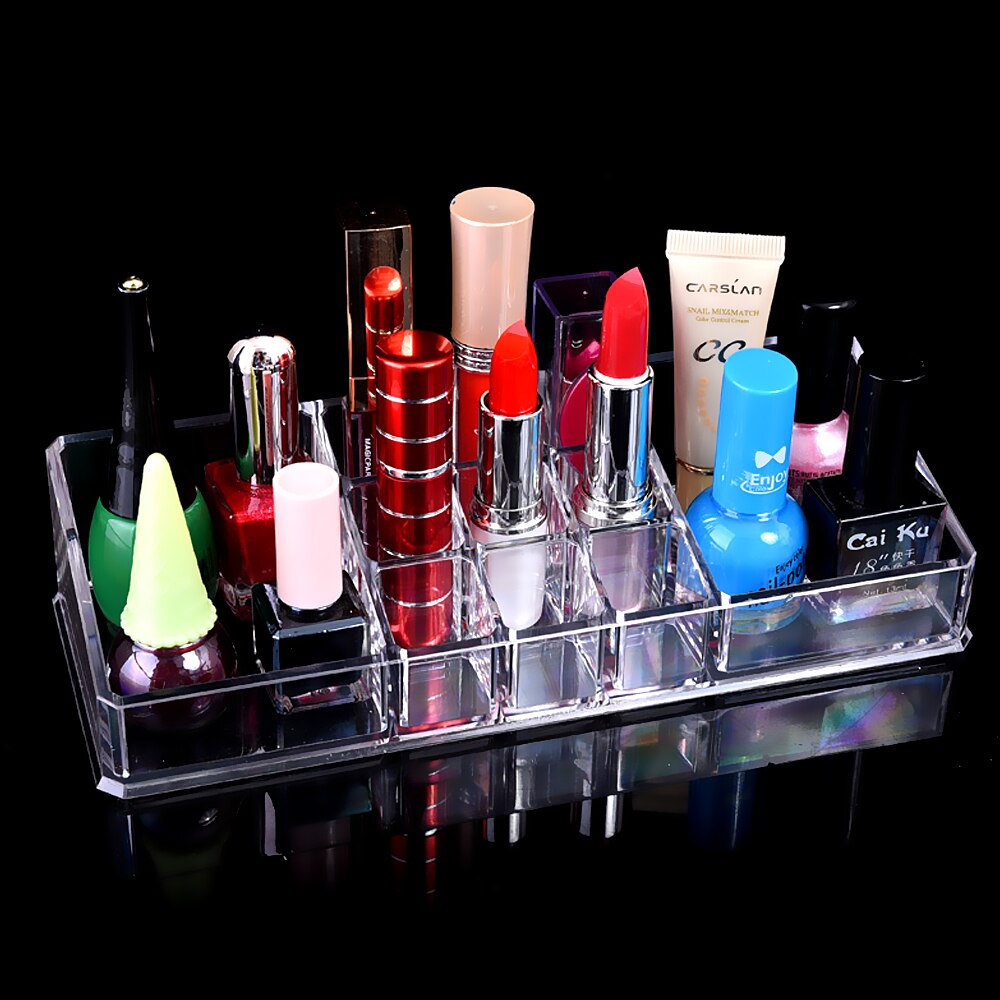 Makeup Organizer Storage Box Drill Polish Lipstick Nail Organizer Cosmetic Jewelry Box Holder Transparent Multiple Grid Acrylic: R