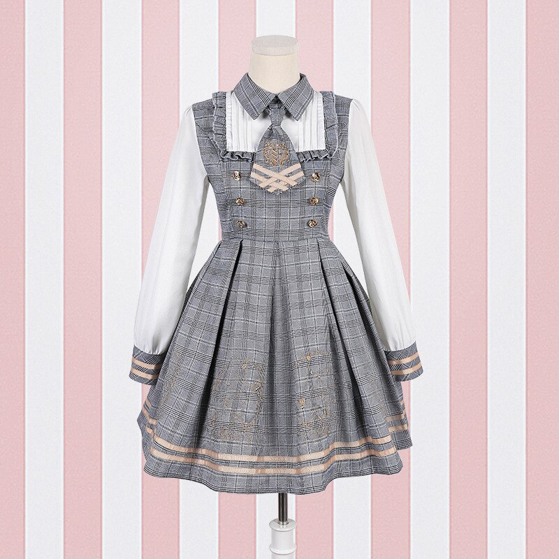 Costume japonais pour filles, Kawaii, tenue à carreaux pour collège, Style britannique, robe Renaissance victorienne, robe de soirée thé VO782