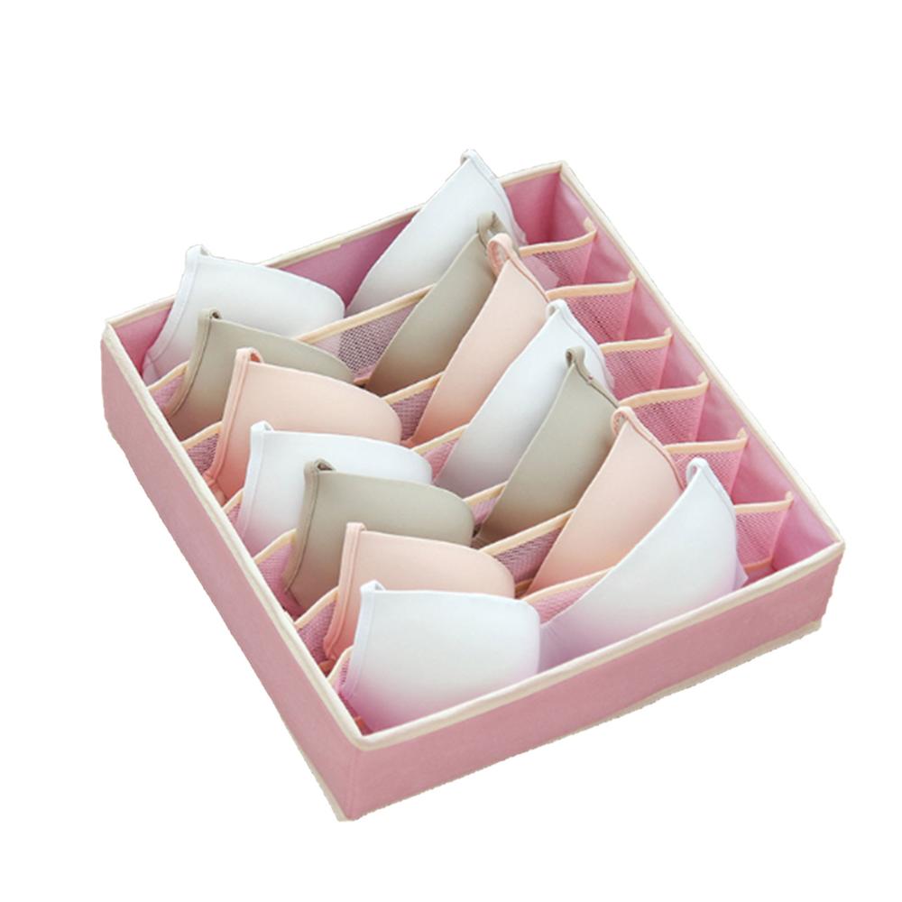 24/16/7 grid underwear/socks storage box Collapsible Underwear Storage Basket Cloth Box Detachable Sorting Elastic Split Holder: Pink   7grid