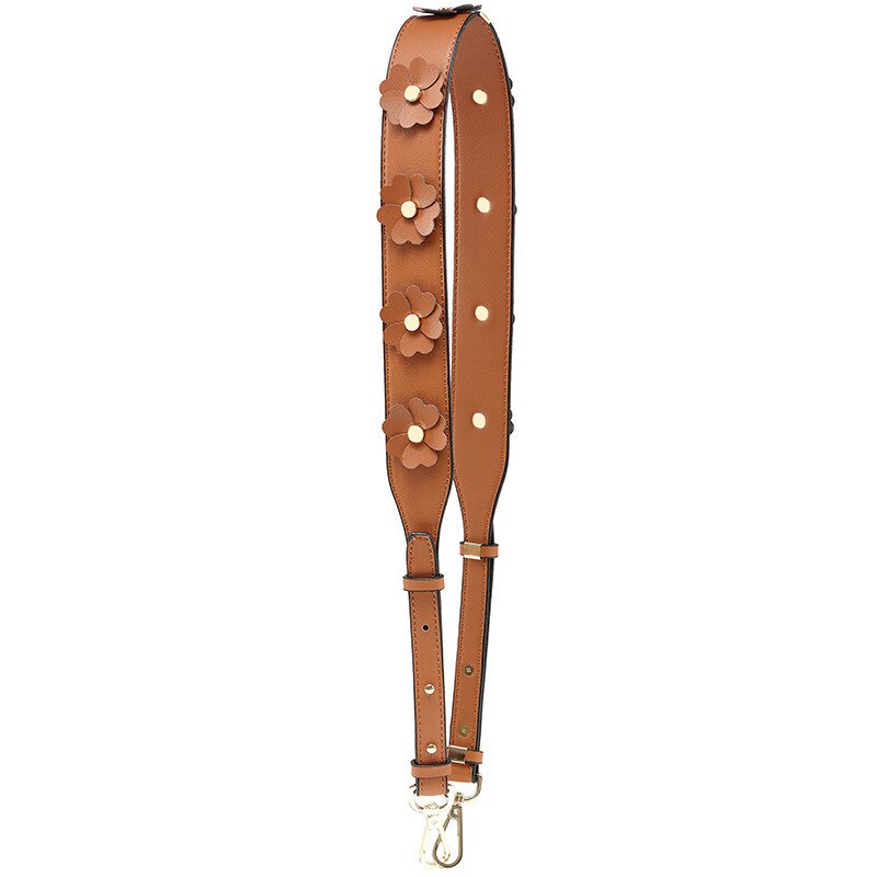 Luxury DIY Handbag Strap PU Leather Flower Women Bag Shoulder Straps for Handbags Casual Replacement Straps for Bags: BROWN A