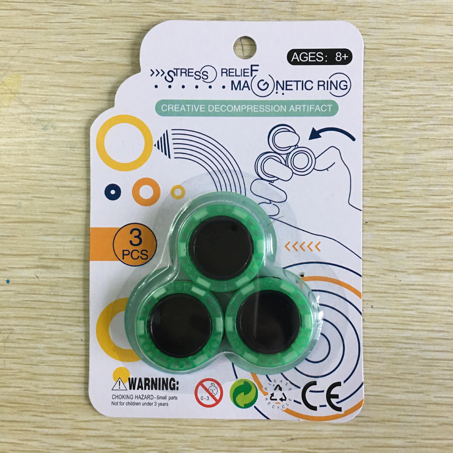 3Pcs Anti-Stress Magnetische Magie Ringe Entpacken Spielzeug Für Magier Trick Requisiten Dekompression Magie Trick Kleine Ornamente: Luminous green