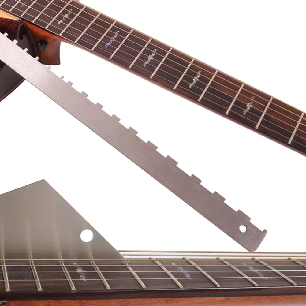 2pcs Guitar Neck Ruler Notched Straight Edge Guitar Bass Fret Leveling Ruler Fret Rocker Fret Level Luthier Tool (Silver)
