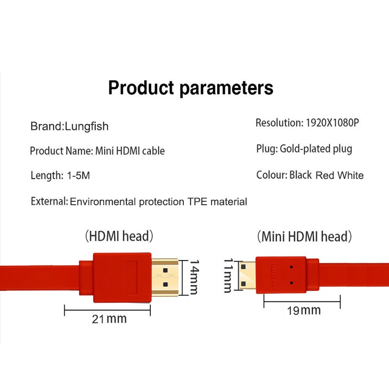 Lungfish High Speed Mini HDMI to HDMI Cable Male to Male 1080P HDMI Cable For TV/display/tablet/notebook/camera A-C HDMI Cable