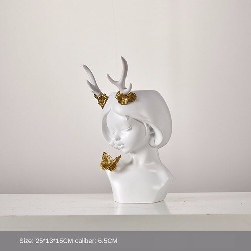 Harpiks gevir jente liten vase enkel stil menneskelig ansikt vase dekorasjon stue soverom blomsteroppsats tørket blomster hjem: Gevir-s