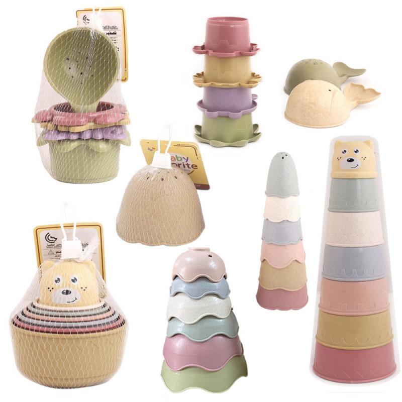 Baby Bath Stacking Cup Set Infant Shower Montessori Bathtub Tower Toy Child Puzzle Swimming Pool Beach Toys For 0 12 Months Kids