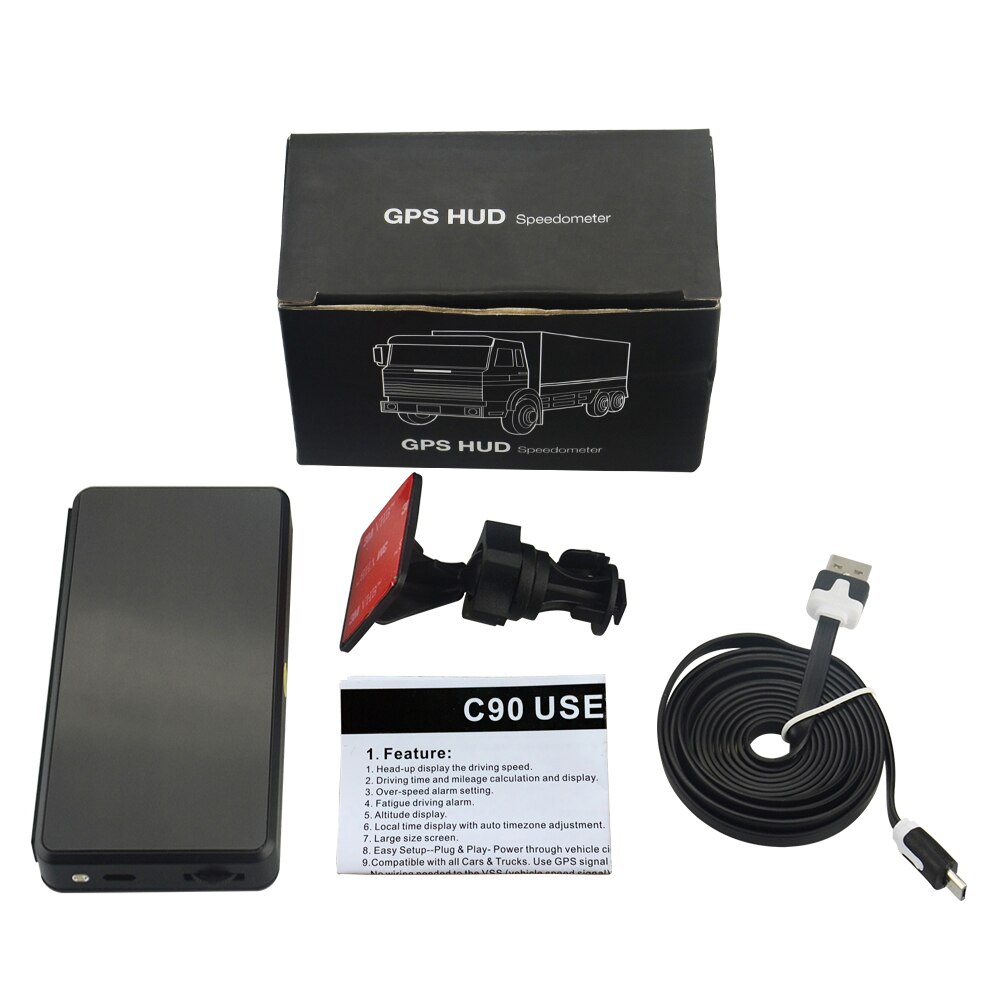 C90 Speedometer Hud Display Car Hud Over Speed Alarm System With Overspeed Alarm Driving Time Digital Car Clock Odometer: with box