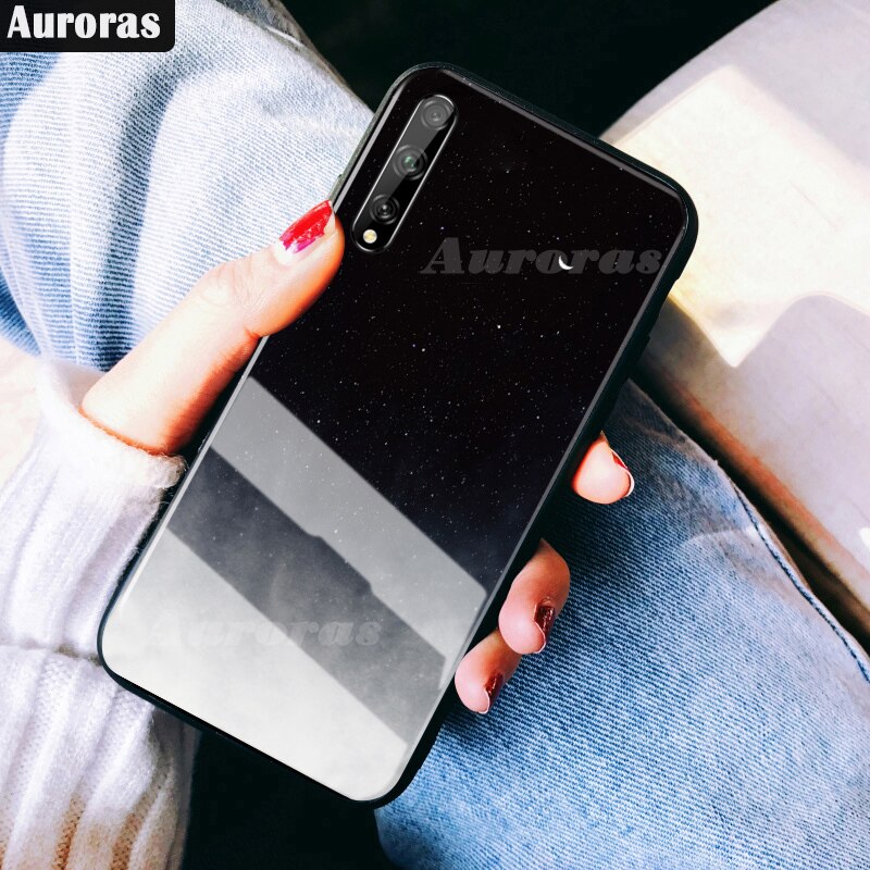 Obudowa zorze polarne robić HUAWEI Y8P obudowa ze szkła hartowanego gwiaździste niebo projekt Funda robić Huawei Y8p pokrywa odporna na wstrząsy Funda
