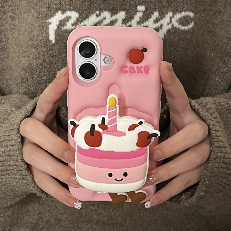 Funda de teléfono con soporte plegable y pastel 3D para iPhone 16, 15, 13, 14, 12 Pro Max, funda trasera de silicona suave