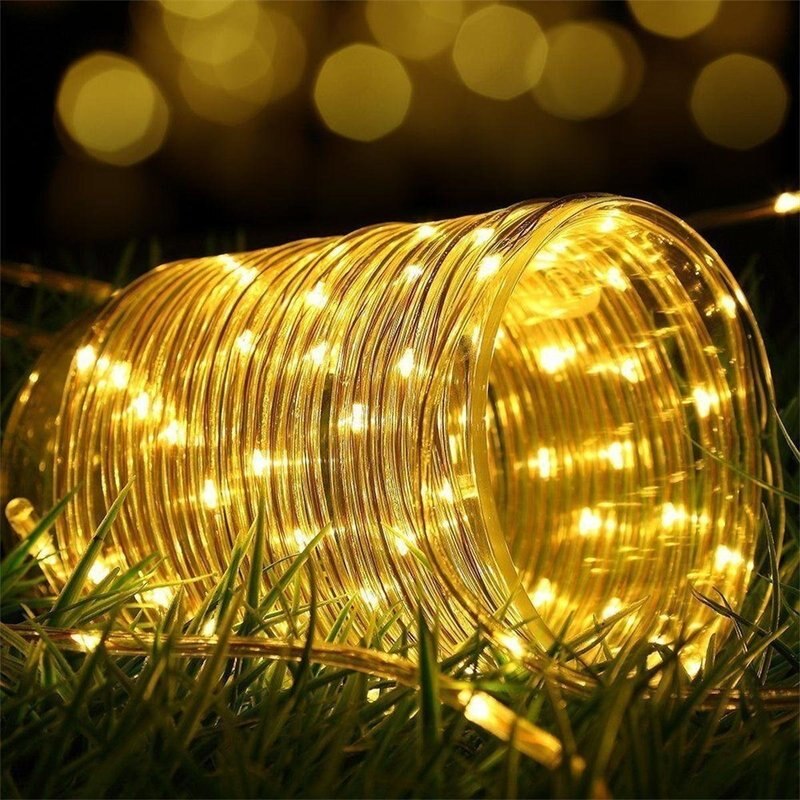 12m 100 led guirlande solsnor lyser reb rør belysning til hjemmet have julelampe græsplæne dekoration solenergi lys