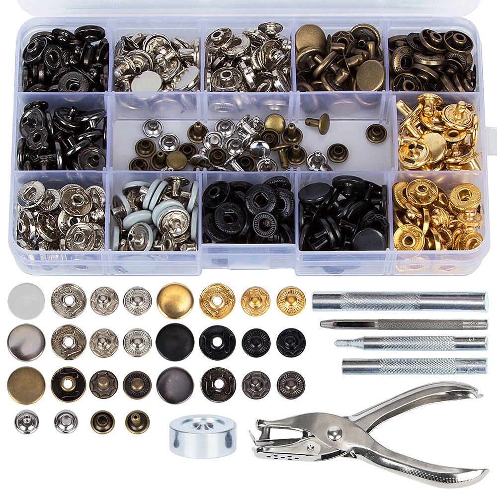 120Set Snap Fasteners Kit + 20Set Dubbele Cap Druk Studs Klinknagel Knoppen + 6 Pcs Fixing Gereedschap Voor lederen Jas Donsjack