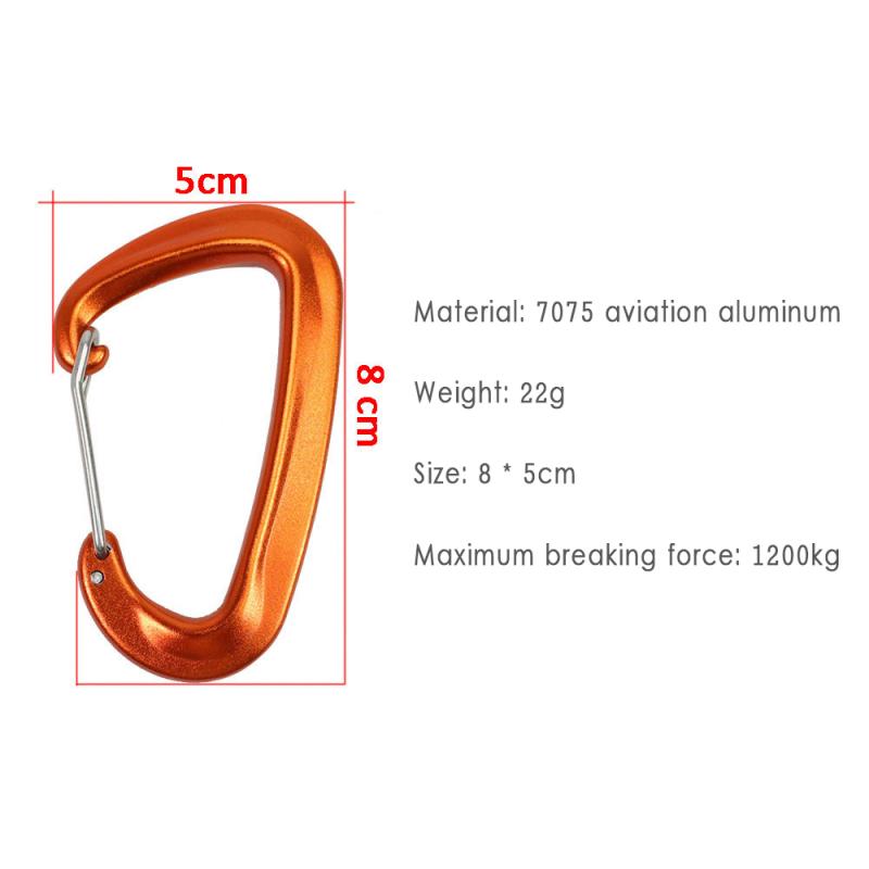 Gancho para escalada, mosquetón en forma de D, hebilla de alpinismo, cierre de seguridad 12KN, accesorios para escalada al aire libre