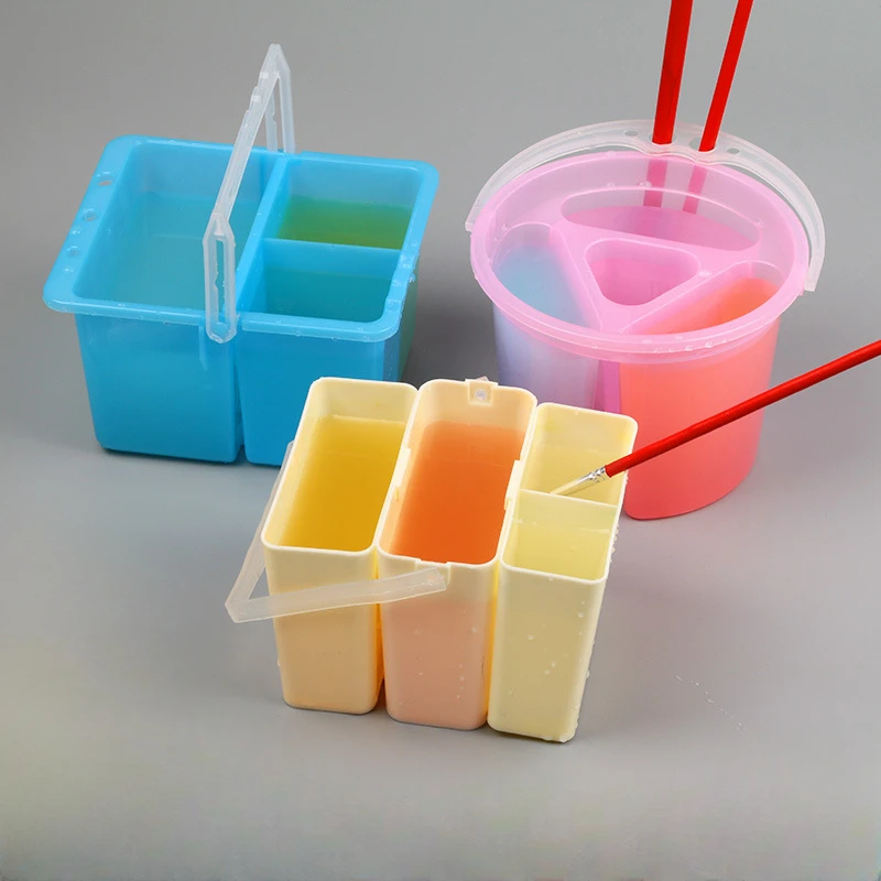 1 ensemble de pinceaux de peinture à Triple couleur à l'eau, seau de lavage, seaux en plastique de , baril de stylo de lavage pour dessin, fournitures d'art