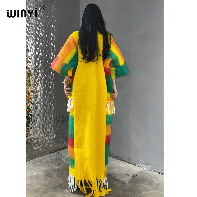 WINYI 2023 winter coat for women print tassels Luxury Long Fur OverCoat Thick Warm long down coat party jacket