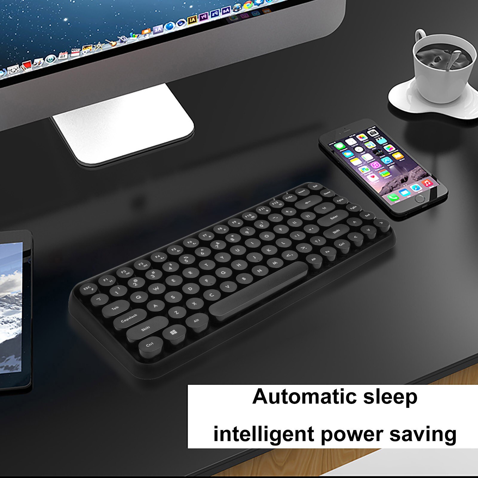 Bluetooth wireless gaming office keyboard 84-key classic retro circular keyboard with noise reduction technology plug and play