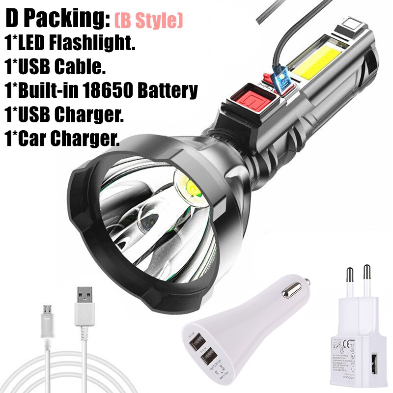 Year Style Flashlight Mini Portable Lamp With Built-in Battery USB Rechargeable COB LED Flashlight Torch light: D Packing-B Style