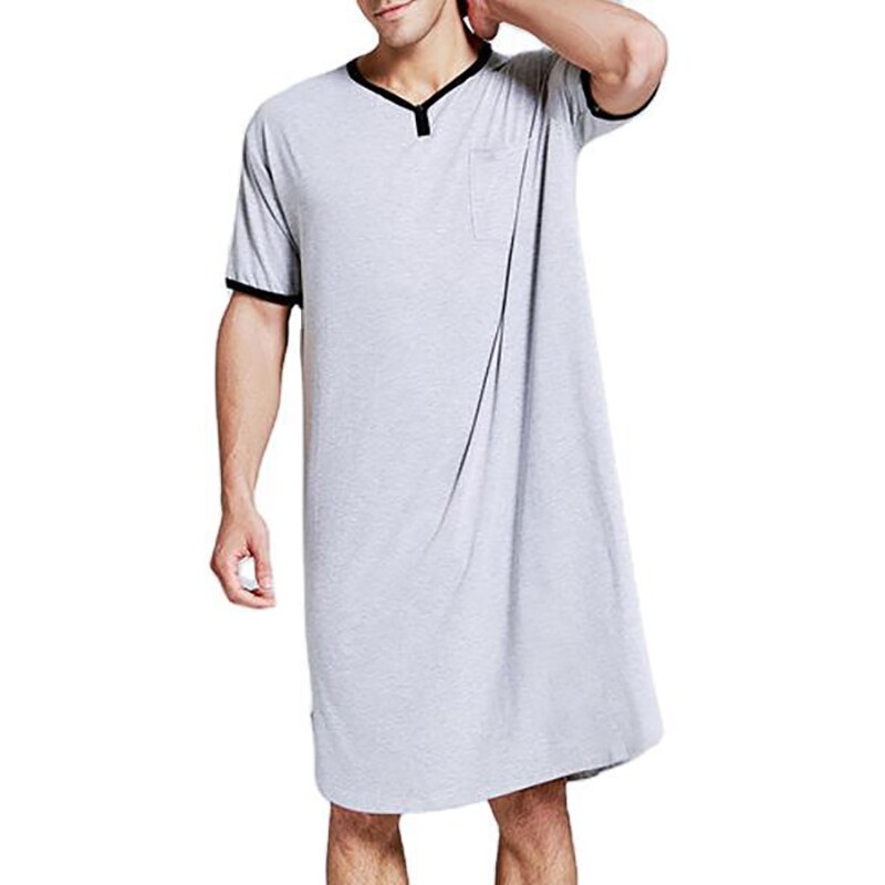 Robe de nuit Vintage pour hommes, pyjama décontracté, ample, vêtements de maison, peignoir respirant, une pièce, grande taille: Grey / L