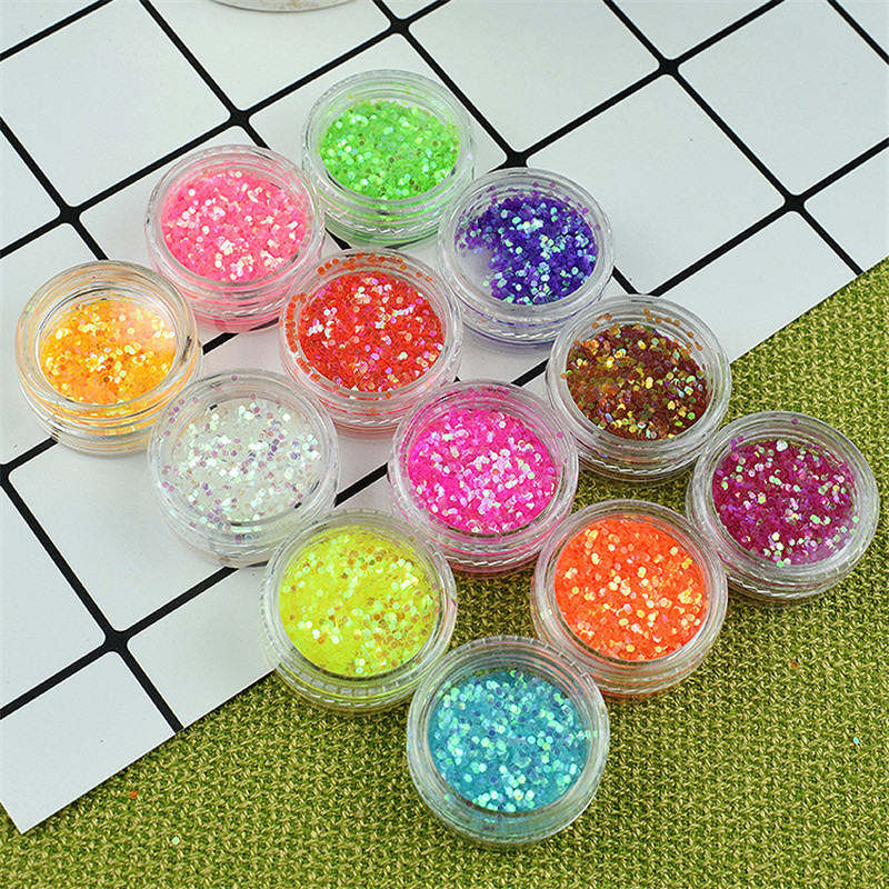 12 Gaten Slime Zachte Aardewerk Fruit Slice Pearl Sequin Sprinkles Filler Kinderen Speelgoed Boetseerklei Diy Accessoires Nail Art Tips: Hexagon sequin