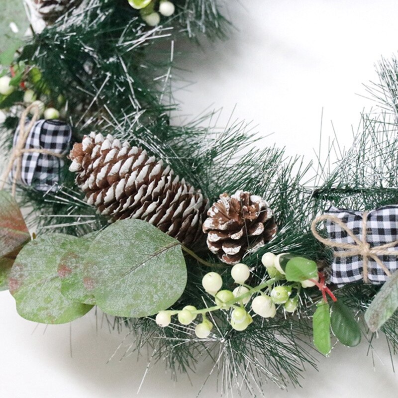 Artificial Christmas Pine Wreath With Decorative Box Pinecone Berries For Front Door Wall Window Home Decoration