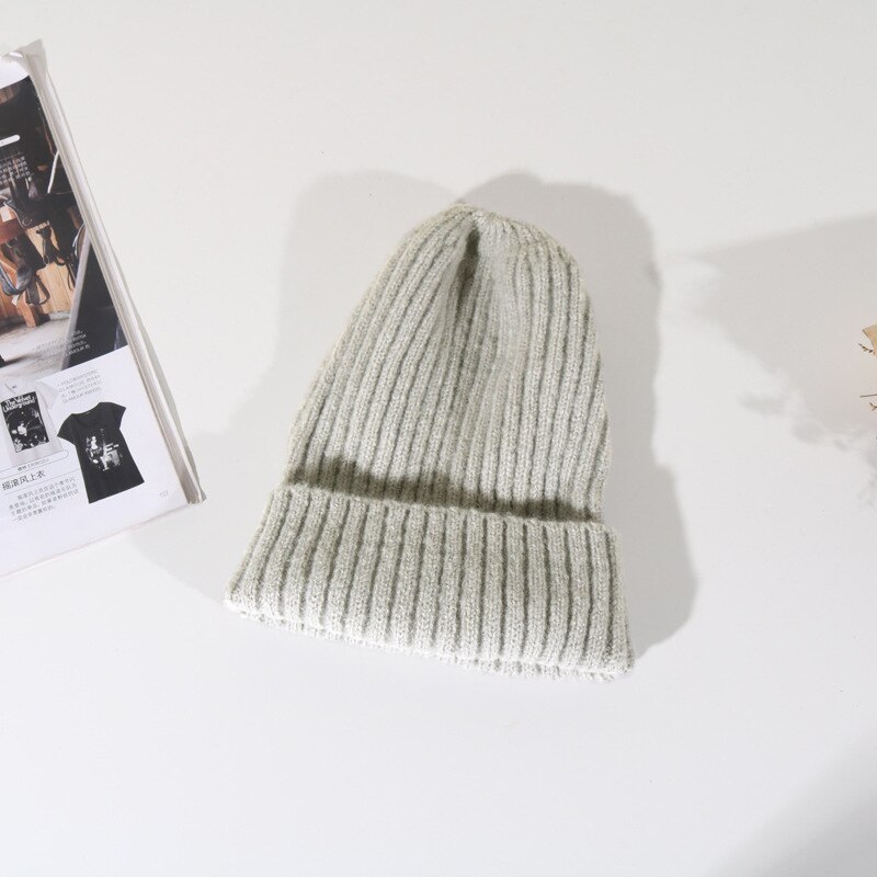 Mltbb Wol Winter Hoeden Voor Vrouwen Solid Candy Kleur Breien Mutsen Hoed Vrouwelijke Zachte Kpop Stijl Skullcap Meisjes Bonnet gorro: light grey