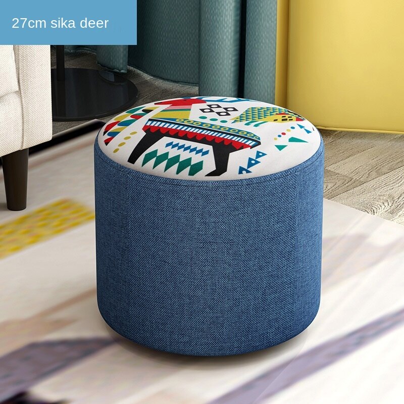 Nordic Household Small Stool Bench Low Sofa Stool Fabric Round Small Chair Shoe Changing Small Wooden Stool: 27X28CM-B