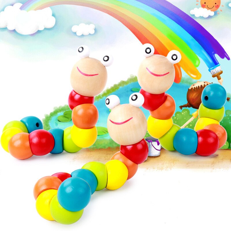 Vijf kleur Variety shilly insecten rups speelgoed houten pop dier vinger behendigheid oefeningen kinderen educatief speelgoed