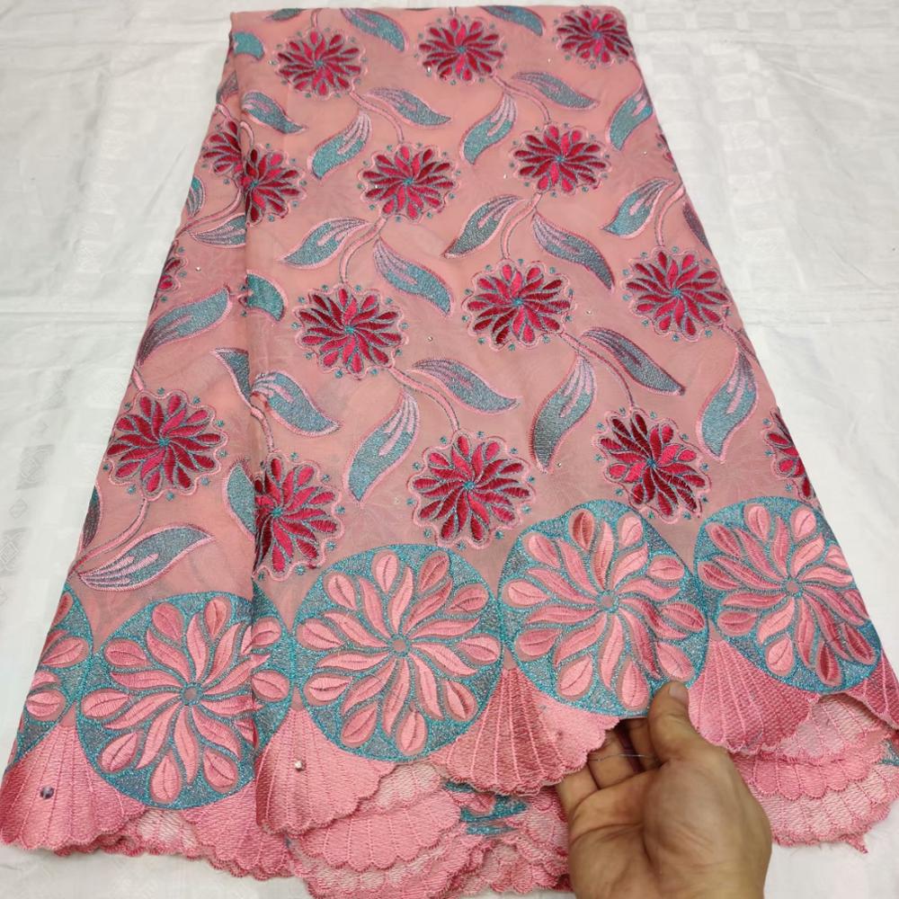 5 yard cotton lace fabric latest heavy beaded embroidery African cotton fabrics Swiss voile lace popular Dubai style