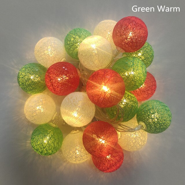 Guirnalda de bolas de algodón para decoración navideña, 20 luces LED de 2,2 M, 3,5 CM de diámetro, lámpara de cama para casa, de boda y vacaciones: Green warm / By Battery
