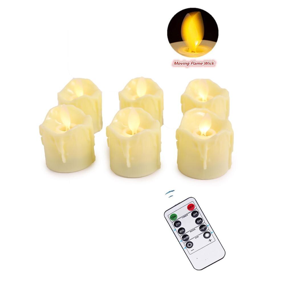 Pack of 6 Remote or Not Remote Flameless Dancing LED Candles Warm White Battery Operated Moving Wick Tea Light With Timer: Type B with remote