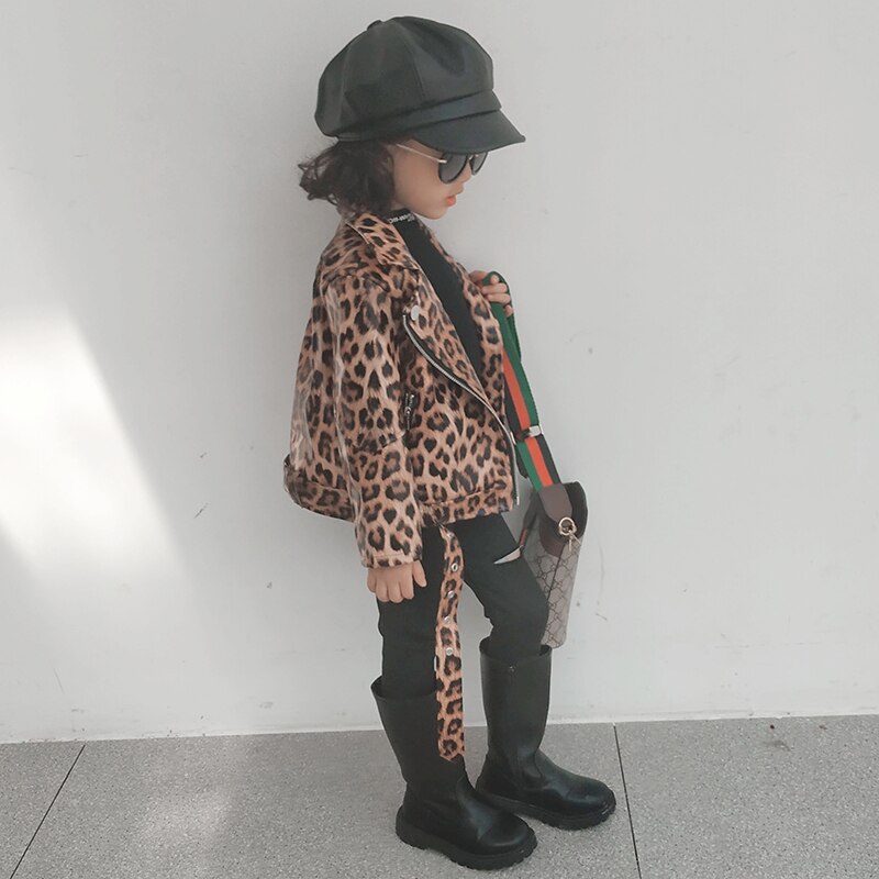 Kurtki skórzane w panterkę dla dzieci i dziewcząt, odzież wierzchnia ze sztucznej skóry dla małych dziewczynek, płaszcze ze sztucznej skóry, ubrania dla dzieci dla 2-6t osób: 24m