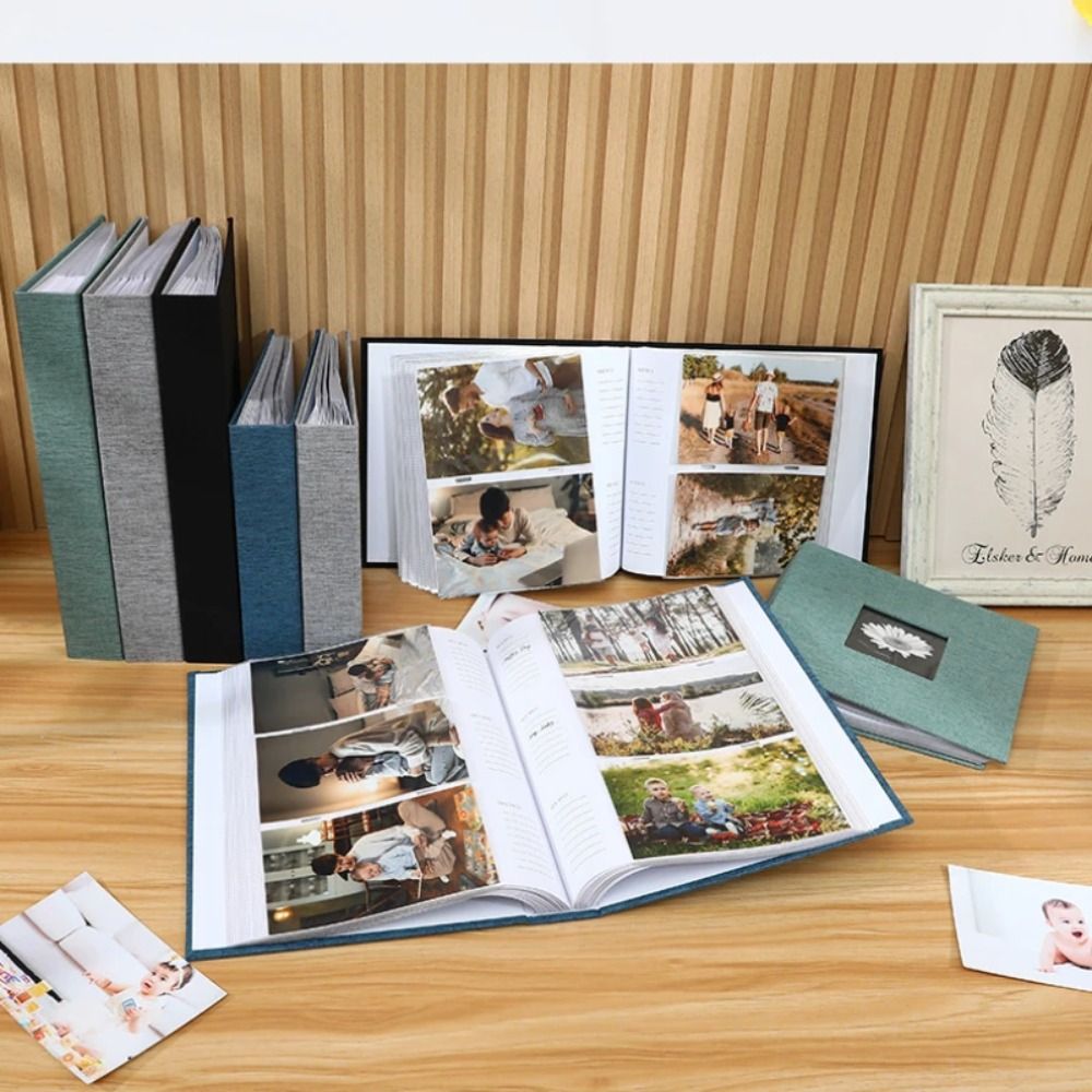 6in Linen Cover Photo Album Interleaf Type 200/300Pics Large Scrapbook Album 100 Pages DIY Memory Book Family Times