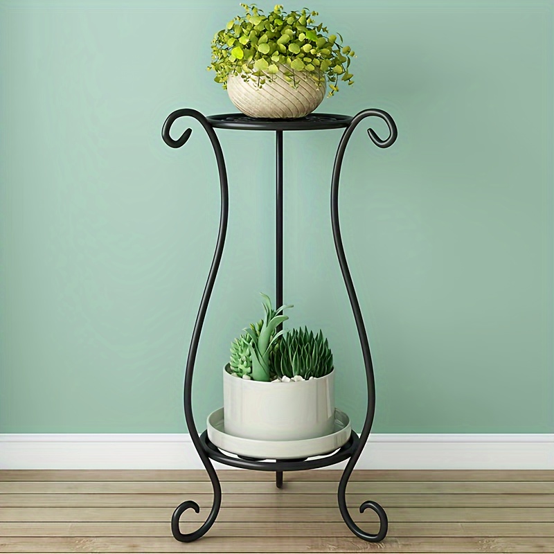 1 paquete, soporte para flores de Metal de doble capa, expositor de plantas de pie multicapa con estilo europeo moderno para: Negro
