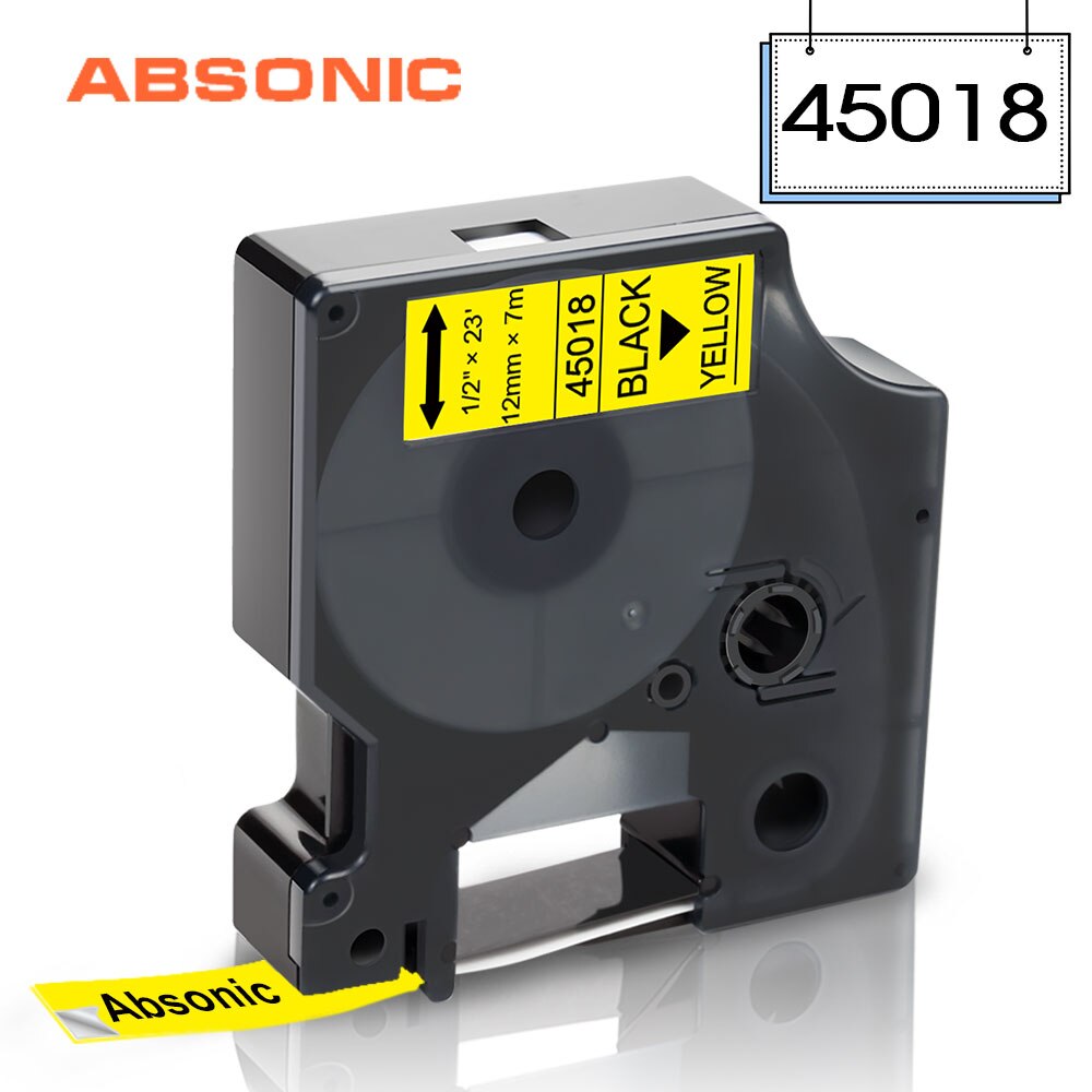 Absonic 1PCS 45014 Blue on White 12mm Label Tape Mixed Colors for DYMO D1 45013 Tapes for DYMO LabelManager 160 280 Label Maker: Black on Yellow