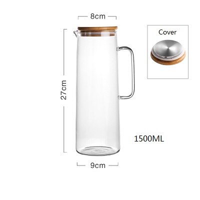 Slanghåll värmebeständiga flaskor kallvattenkannor hög borosilikatglasflaska stor kapacitet 34oz 61oz med koppar: 1600ml