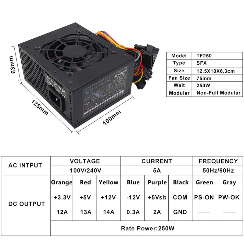 Micro SFX 250W 300W Small Form Factor SFX PC Power Supply for POS System Small Computer for Case