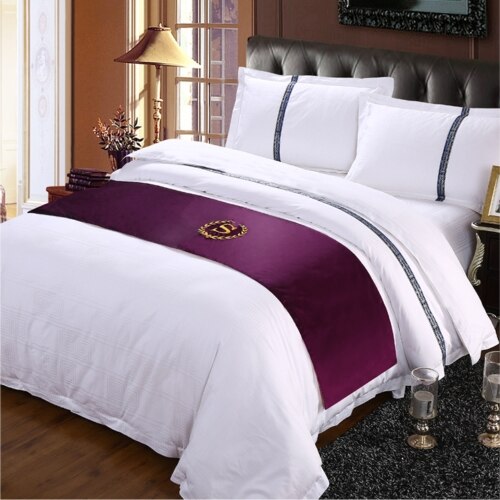 Rayuan Suede Borduurwerk S Teken Dubbele Laag Bed Runner Sjaal Sprei Bed Cover Hotel Beddengoed Decor Koningin King Size: Paars / 1pc Pillowcase