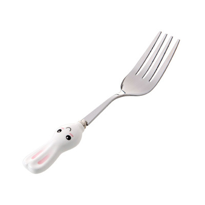 Stainless steel long kid spoon set fork soup spoon stirring coffee tea fruit fork Dinerware sets for children lunch dinner: D