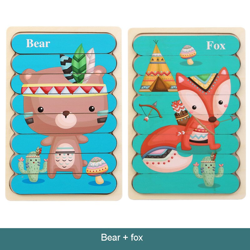 3D drewniane Puzzle dwustronne kreatywne poznanie taśmy układanki Montessori wczesne zabawki edukacyjne dla dzieci dzieci dziecko: J