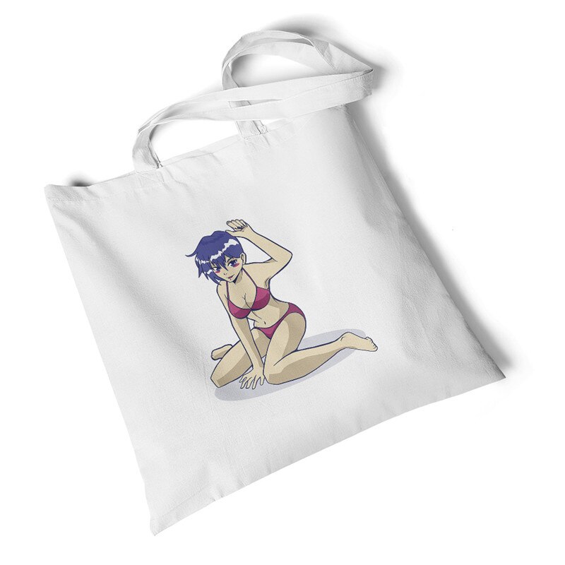 Karakter anime pige print kvinder lærred taske stor opbevaring rejsetaske håndtaske foldbar opbevaring indkøbstaske skuldertaske: Anime pige bikini