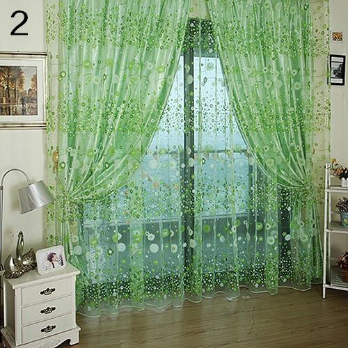 Pastorale Bloemen Voile Sheer Tulle Venster Interieur Gordijn Volant Deur Scheidingswand Drape Decoratie Gordijnen: green