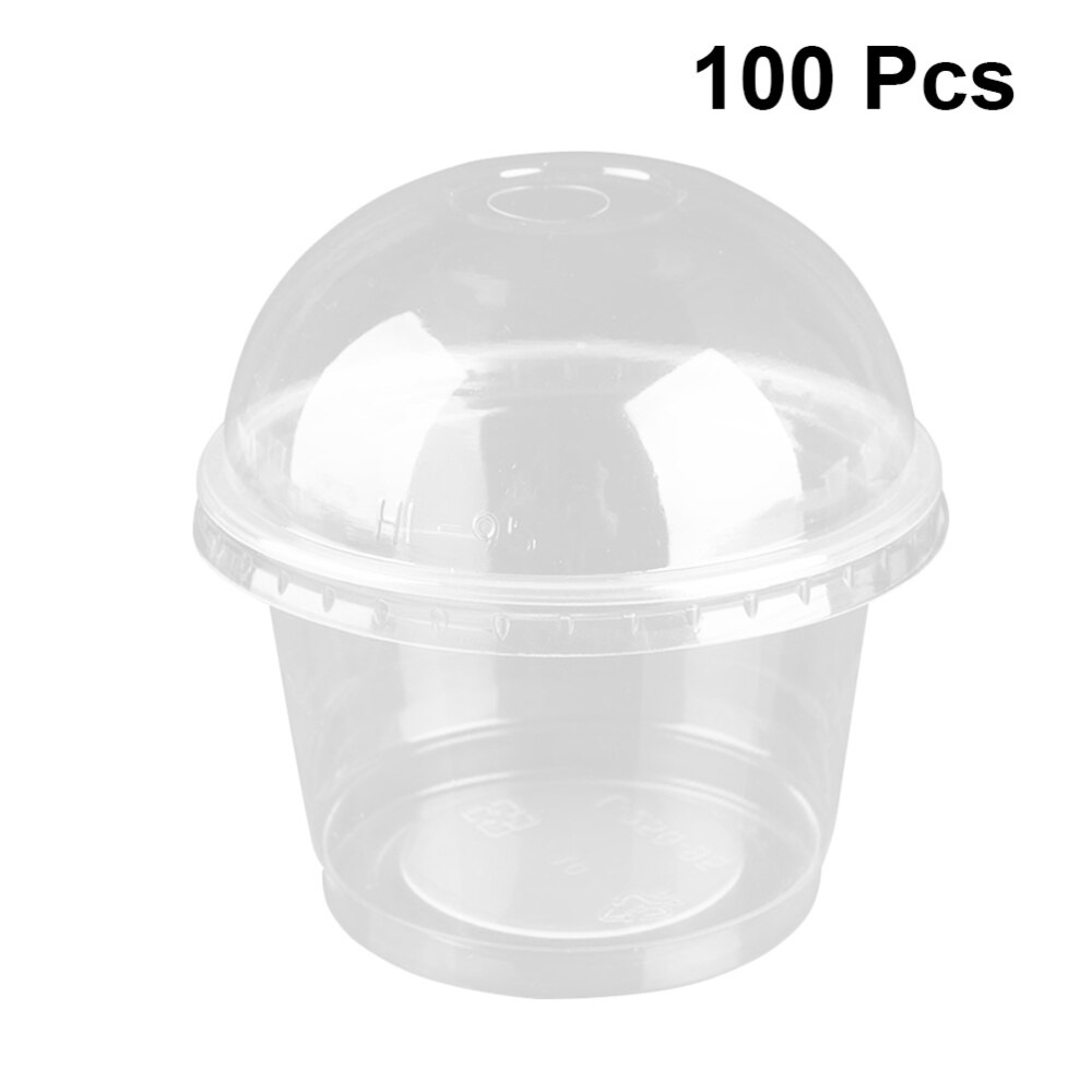 25pcs 250ml Disposable Salad Cup Transparent Dessert Bowl Container with Lid for Bar Cafe Home (Dome Lid with Hole): As Shown 1