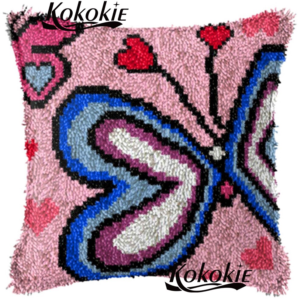 Klink haak tapijt kits borduurpakketten 3d tapijt borduren handwerken sets Handgemaakte Kussensloop vlinder kussen 3d mat sets