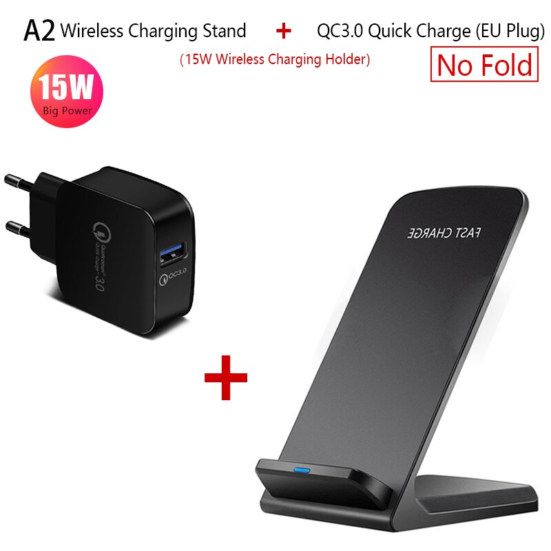 Caricabatterie rapido Wireless 15W supporto pieghevole per iPhone 11 Pro Xs Max XR 8 caricabatterie rapido Samsung S20 S10 Base per ricarica cellulare: QC3.0 Stand Black