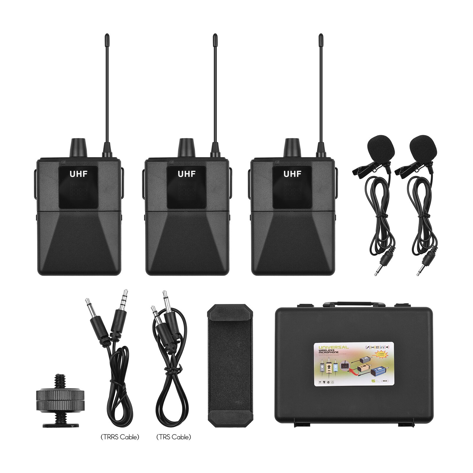 ammoon UHF Wirless Microphone System with 2 Body-pack Lavalier Transmitters Receiver for Smartphone Camera Video Recording