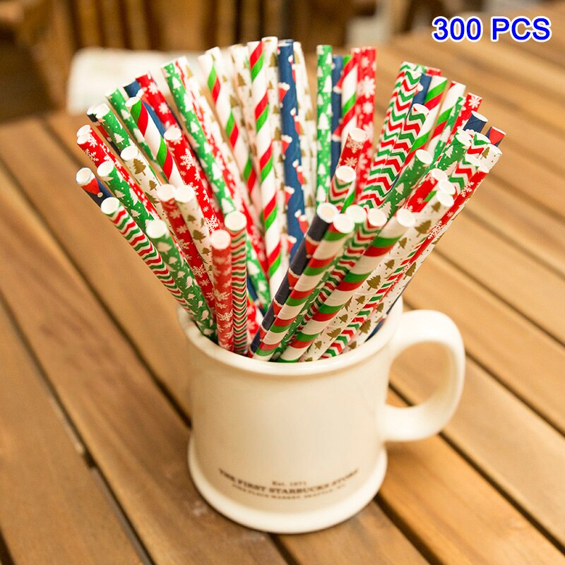 juego de pajitas desechables de papel, vajilla de Navidad, suministros para fiestas de bodas VA88: 300 pcs