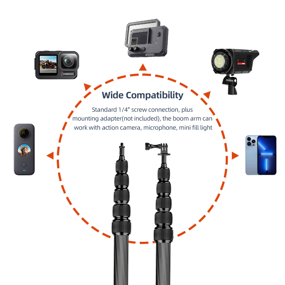 Handheld Microphone Boom Arm Extendable Mic Arm Carbon Fiber Boom Pole for Microphone with 1/4Inch Screw & Thread with Foam Grip