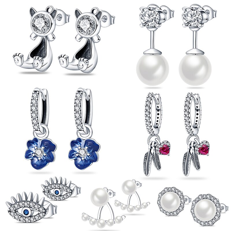 2022 popular blue pearl and leaf earrings , 100% 925 sterling silver, suitable for women's jewelry