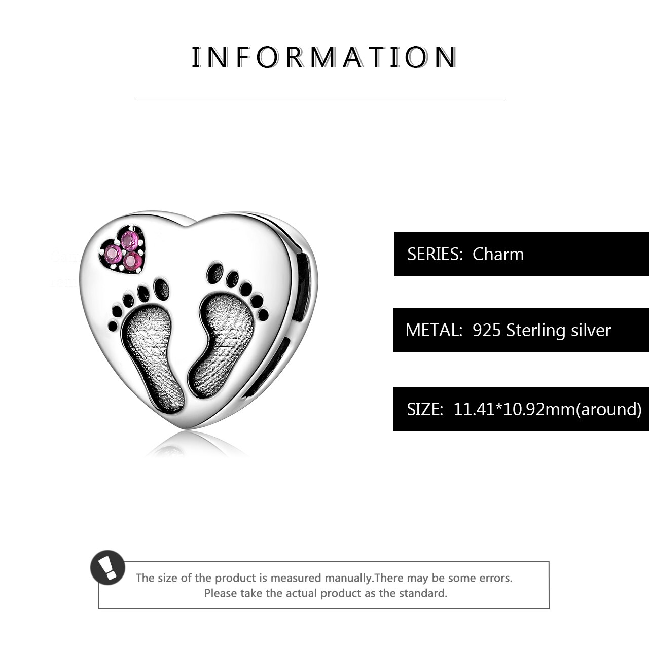 Cuentas de Clip de Plata de Ley 925 auténtica con forma de corazón de huella de bebé, abalorios de reflexión originales, joyería
