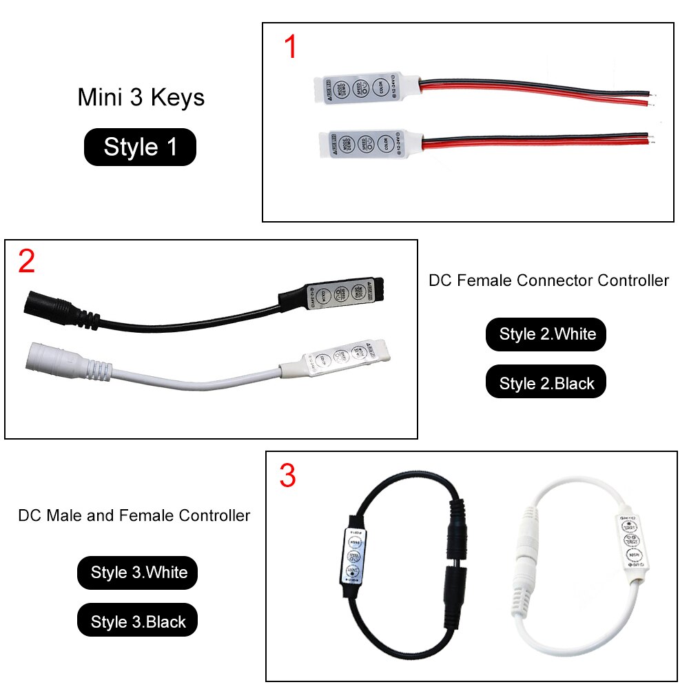 Controlador de 3 teclas RGB Mini, 12V, 24V, controlador de tira LED 5050 3528 5630 SMD, Control de un solo/franja de colores, regulador de luz RGB JQ