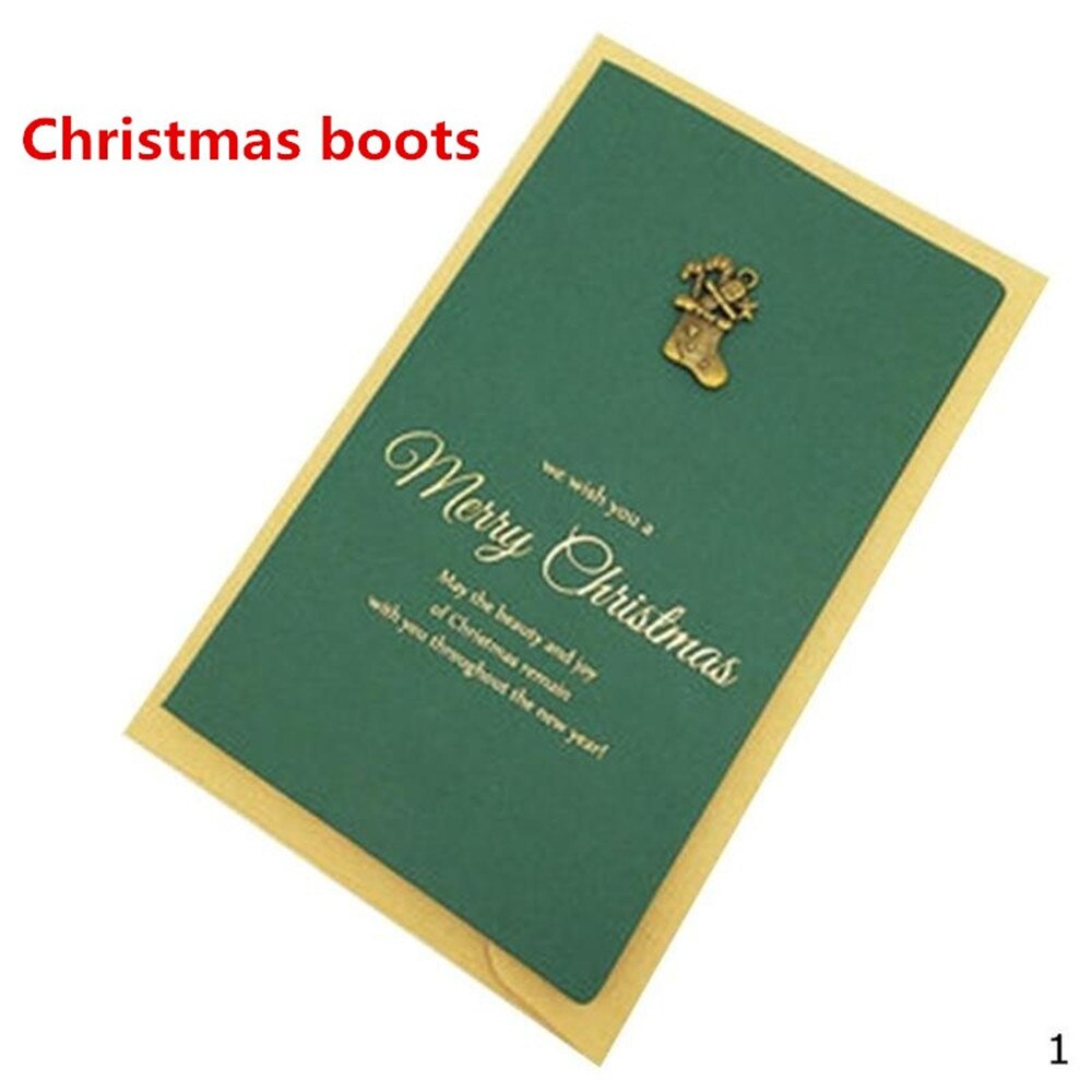 Gold Embossed chrismas Card Greeting cards Merry xmas Party Invitations Letter Greeting Cards with Envelope Stickers: Christmas boots