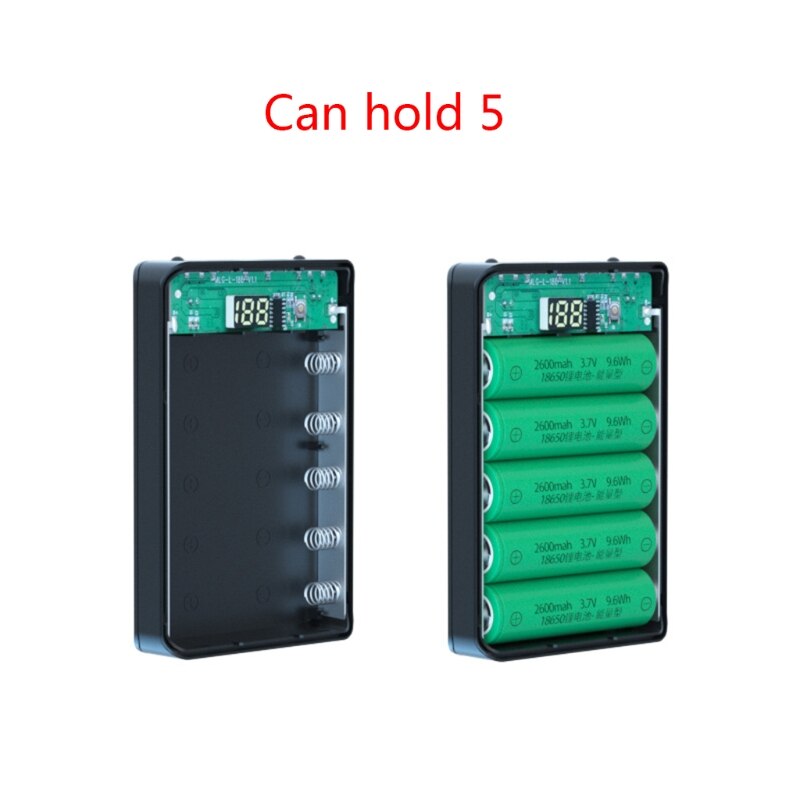 Multifunctional Power Bank Shell Charger Box with 2 USB Output Ports 5 Slot Batteries Container DIY Case